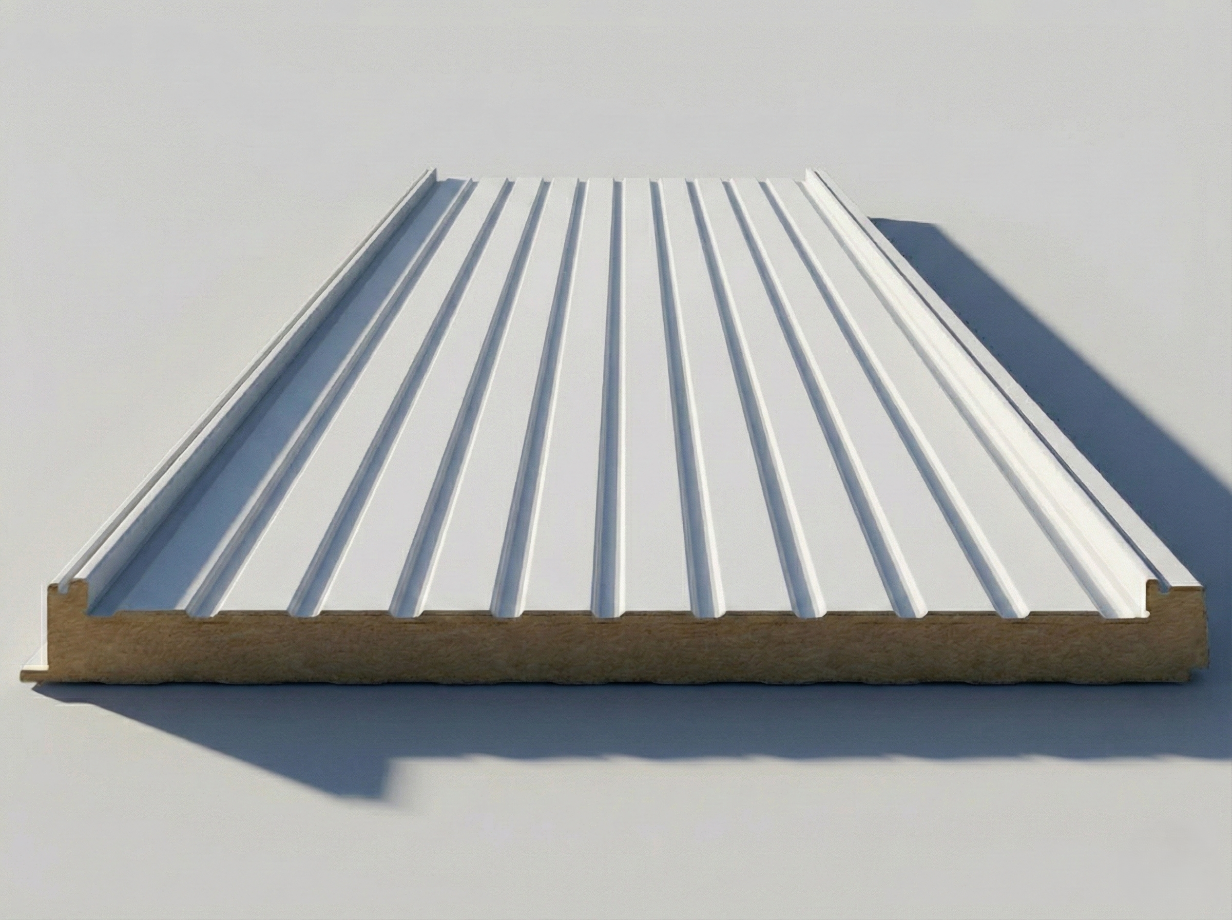 Detalle de un techo fijo de panel sándwich imitación teja